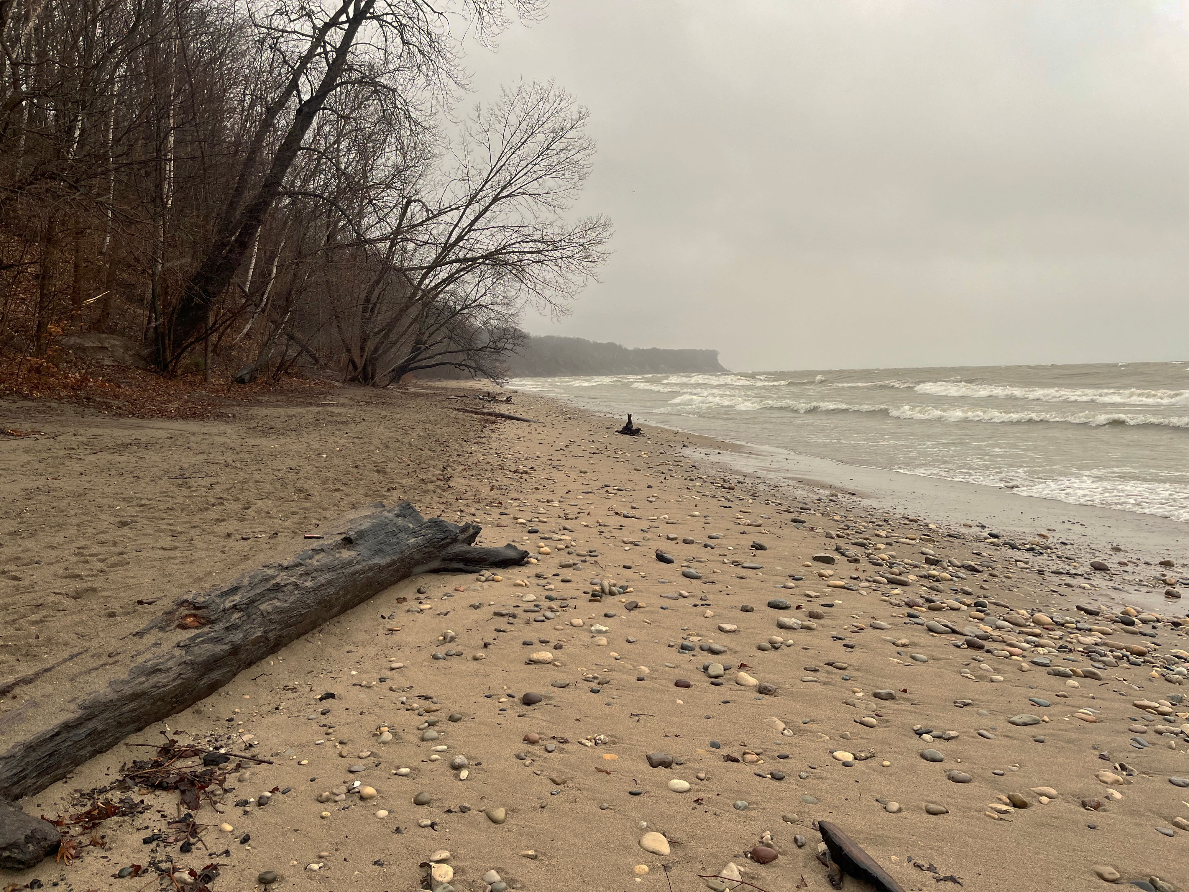 The shores of Lake Michigan with full-on waves